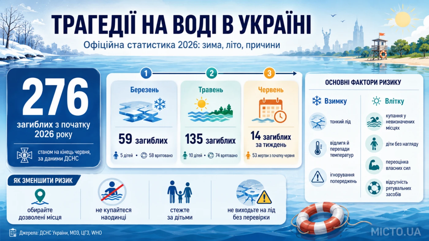 Трагедії на воді в Україні: офіційна статистика загибелі людей у 2026 році (зима, літо, причини)
