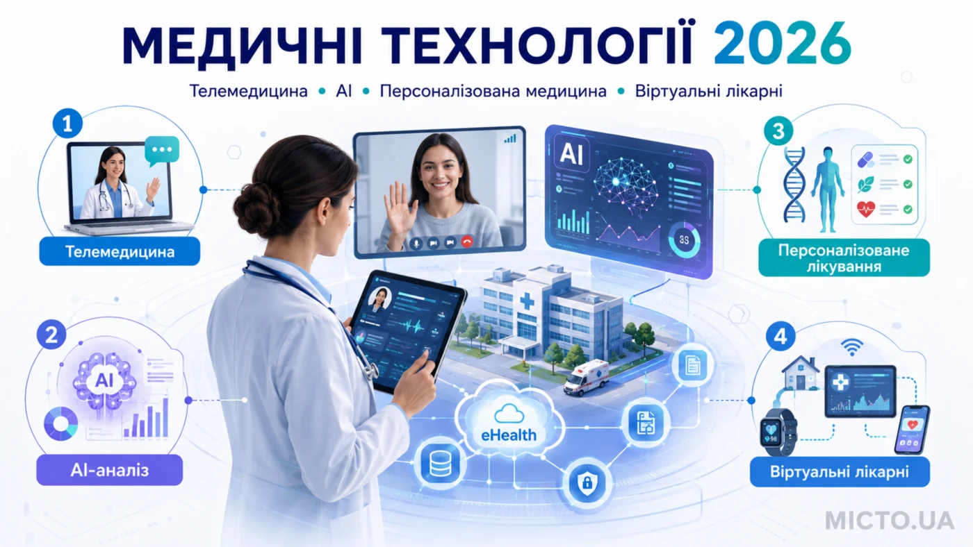 Медичні технології 2026: персоналізована медицина, телемедицина та віртуальні лікарні