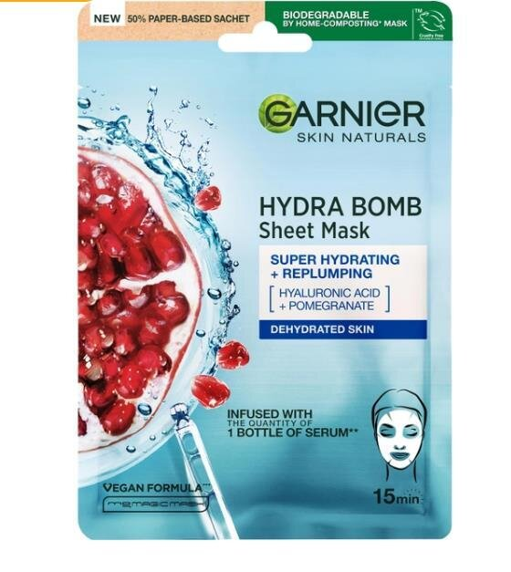 Маска тканинна для обличчя Garnier Skin Naturals Зволоження + Аква бомба, 28 г