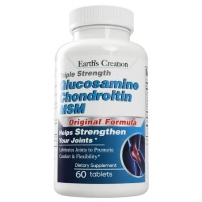 Глюкозамін, Хондроітин, МСМ Earth's Creation Glucosamine, Chondrotin, MSM (1500/1200/500 мг), 60 таблеток