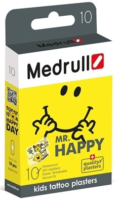 Набір пластирів медичних Medrull Mr.Happy kids tattoo plasters дитячих бактерицидних на полімерній основі, 25 мм х 57 мм, 10 штук