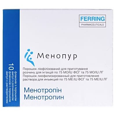 Менопур порошок ліоф. д/приг. р-ну д/ін. по 75 МО фсг/75 МО лг №10 у флак. з р-ком
