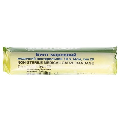 Бинт марлевий медичний Medicare Gauze bandage нестерильний 7 м х 14 см, з марлі типу 20