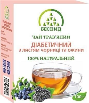 Чай трав'яний Бескид Діабетисний з листям чорниці і ожини, 100 г