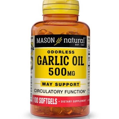 Часникова олія Mason Natural Odorless Garlic Oil 500, 100 гелевих капсул