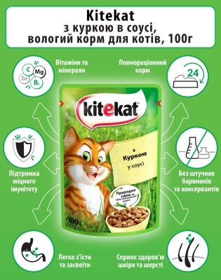 Корм вологий для кішок Kitekat з куркою в соусі, 100 г