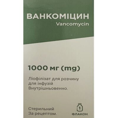 Ванкоміцин ліофілізат для р-ну д/інф. по 1000 мг №1 у флак.
