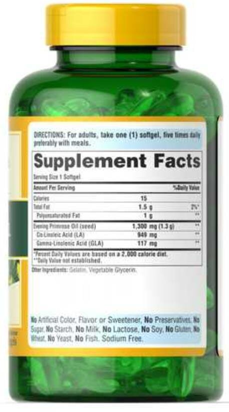 Олія вечірньої примули Puritan's Pride Evening Primrose Oil 1300 мг, 120 капсул
