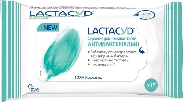 Серветки для інтимної гігієни Lactacyd Антибактеріальні, 15 штук