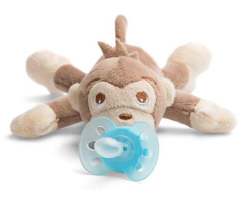 Пустушка силіконова Philips Avent Ultra Soft SCF348/12, 1 шт + іграшка мавпа 0-6 місяців, 1 шт