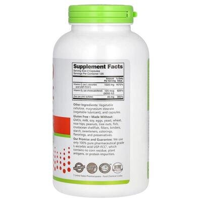 Вітаміни C + D3 та цинк NutriBiotic Immunity Vitamin C + D3 & Zinc, 250 капсул