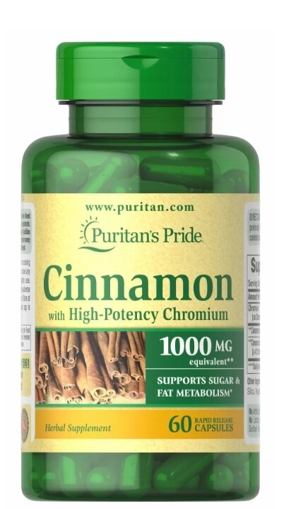 Кориця з хромом Puritan's Pride Cinnamon, 60 капсул
