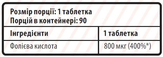 Фолієва кислота Sporter таблетки по 800 мкг №90
