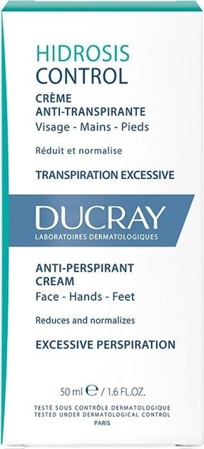Антиперспірант крем Ducray Hidrosis Control для шкіри обличчя, рук та ніг, 50 мл