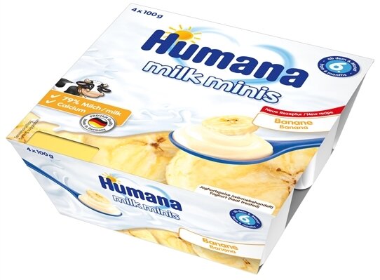 Продукт кисломолочний Humana з бананом для дітей з 6 місяців, 4 х 100 г
