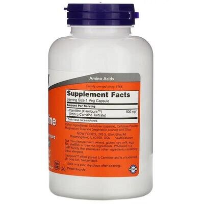 L-Карнітин NOW L-Carnitine 500 мг вег. капсули №180