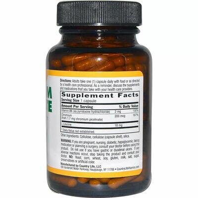 Хрому піколінат Country Life Chromium Picolinate, 200 капсул
