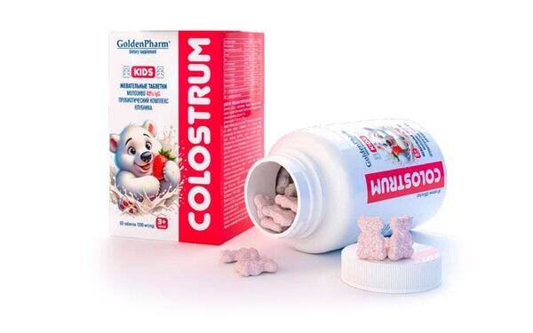 Колострум Golden Pharm дитячий жувальні таблетки з підсолоджувачем по 1200 мг №60