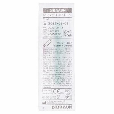 Шприц 2 мл B.Braun Injekt Luer Duo двокомпонентний з голкою 23G (0,6 мм x 30 мм), 1 штука