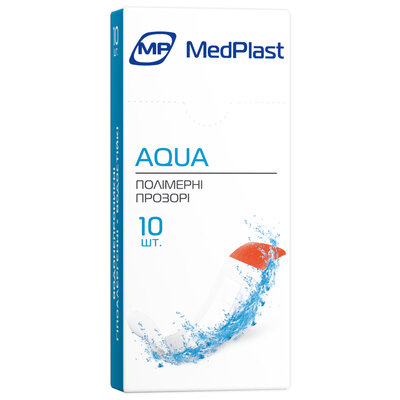 Набір пластирів MP MedPlast AQUA на полімерній основі, розміром 19 мм х 72 мм, прозорі, 10 штук