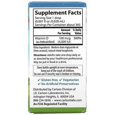 Вітамін Д3 Carlson Lab Vitamin D3 4000 МО (100 мкг), 10,3 мл