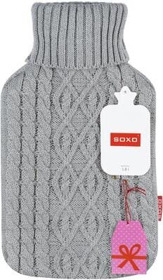 Грілка гумова Soxo сіра в'язана, 1,8 л