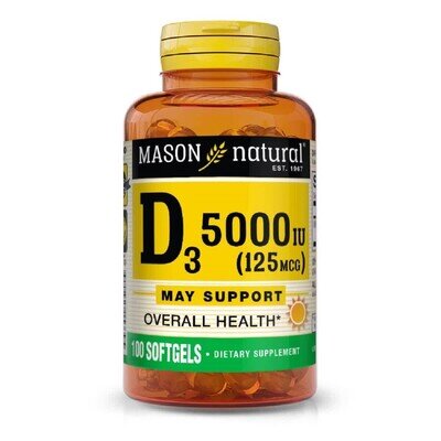 Вітамін D3 5000 МО Mason Natural Vitamin D3, 100 гелевих капсул