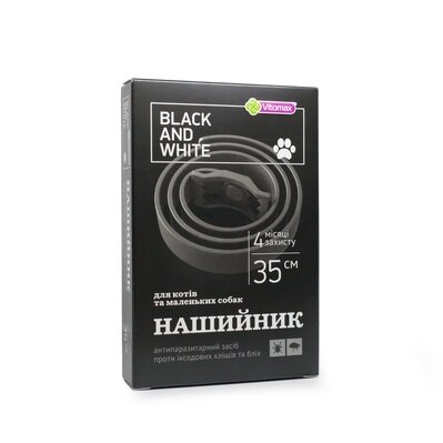 Нашийник для котів та малих порід собак Vitomax Black&White Протипаразитарний, 35 см чорний