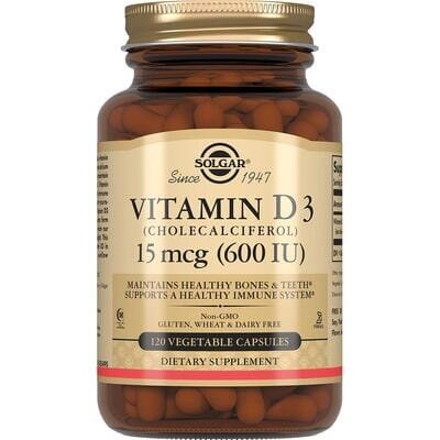 Вітамін Д3 Solgar Vitamin D3 (Cholecalciferol) 15 мкг (600 МО) вег. капсули №120