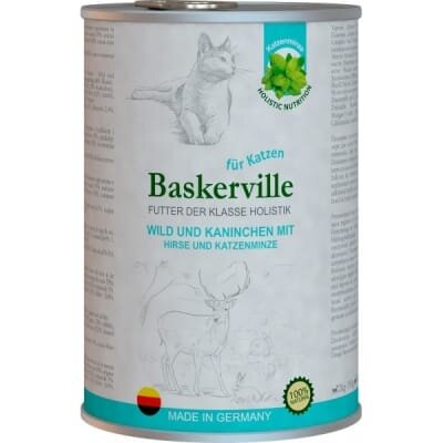 Консерва для котів Baskerville Holistic оленина з кроликом і котячою м'ятою, 400 г