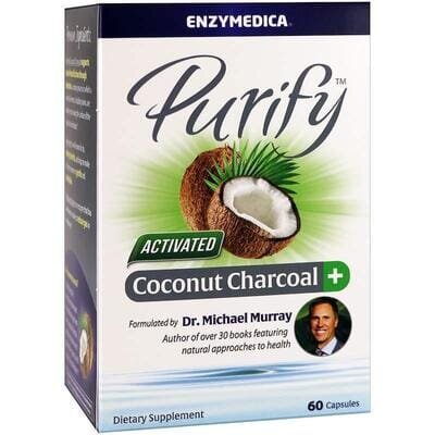 Вугілля активоване з кокоса Enzymedica Purify Activated Coconut Charcoal + для веганів, 60 капсул