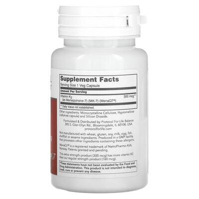 Вітамін К-2 (MK-7) Protocol for Life Balance MK-7 Vitamin K2 300 мкг, 60 веганських капсул