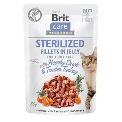 Корм вологий Brit Care Adult Sterilised Hearty Duck & Tender Turkey для стерилізованих котів качка та індичка в желе, 85 г