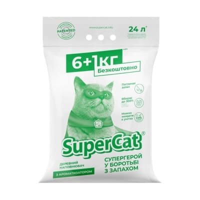 Наповнювач для туалету Collar SuperCat Стандарт дерев'яний із ароматизатором, зелений, 6+1 кг (24 л)