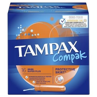 Тампони Tampax Compak Super Plus з аплікатором, 4 краплі, 16 штук