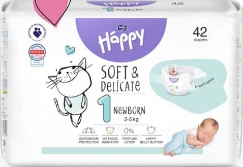 Підгузки Bella Baby Happy Newborn, розмір 1, 2-5 кг, 42 шт