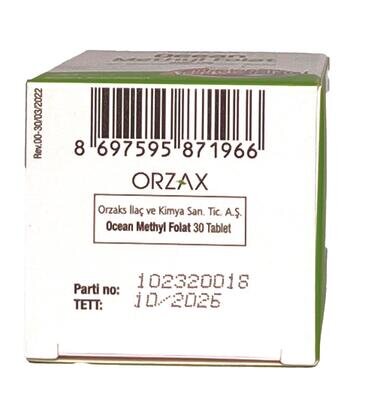 Фолієва кислота Orzax Ocean Methly Folat, 30 таблеток
