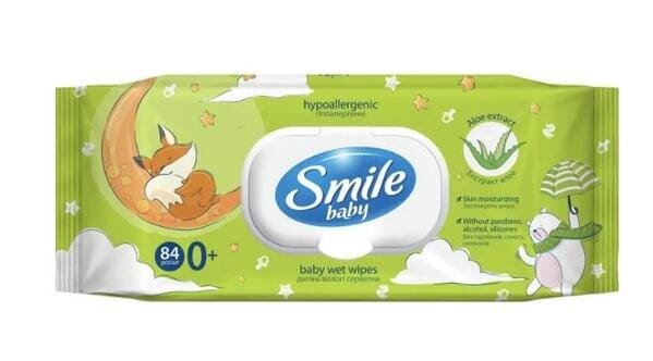 Серветки вологі Smile Baby 0+ дитячі з екстрактом алое, 84 шт