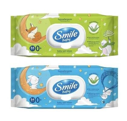 Серветки вологі Smile Baby 0+ дитячі з екстрактом алое, 84 шт