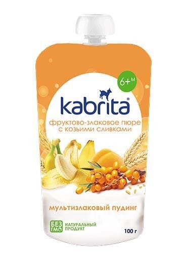 Пюре фруктове Kabrita Мультизлаковий пудинг зі злаками та козячими вершками для дітей від 6 місяців, 100 г