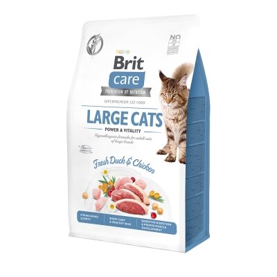 Корм сухий для кішок великих порід Brit Care Cat GF Large cats Power & Vitality з качкою і куркою, 2 кг
