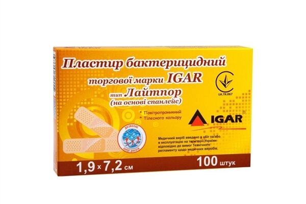Пластир бактерицидний IGAR тип Лайтпор на нетканій основі (спанлейс) 1,9 см х 7,2 см, 1 штука