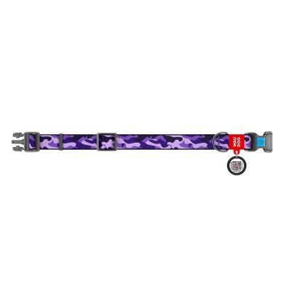 Нашийник Collar WAUDOG Nylon з QR-паспортом, малюнок Фіолетовий камо, пластиковий фастекс, ширина 25 мм довжина 31-49 см