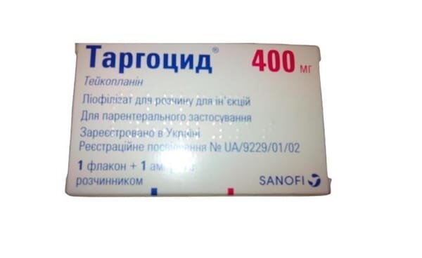 Таргоцид ліофілізат для р-ну д/ін. по 400 мг №1 у флак. з р-ком