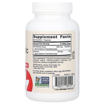 Пантотенова кислота В5 Jarrow Formulas Pantothenic Acid B5 500 мг, 100 капсул