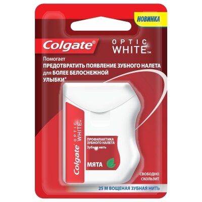 Зубна нитка Colgate Optic White, м'ята, 25 м
