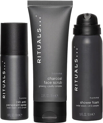 Подарунковий набір Rituals Homme Trial Set (Гель для душу 50 мл + Спрей-антиперспірант 50 мл + Скраб для обличчя 70 мл)