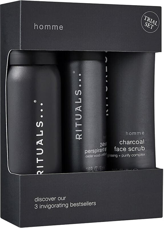 Подарунковий набір Rituals Homme Trial Set (Гель для душу 50 мл + Спрей-антиперспірант 50 мл + Скраб для обличчя 70 мл)
