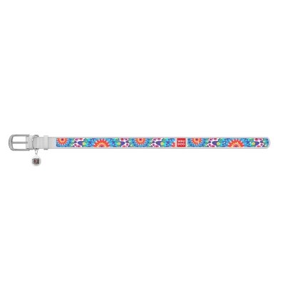 Нашийник для собак Collar WAUDOG Design з QR паспортом, малюнок Квіти, шкіряний, ширина 20 мм довжина 30-39 см, білий