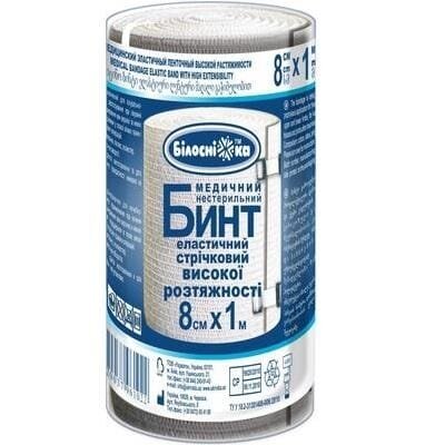 Бинт еластичний стрічковий «Білосніжка» медичний, високої розтяжності 8 см х 1 м
